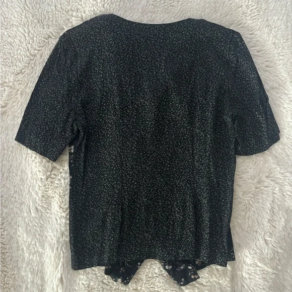 VTG 90s Casablanca - Black Floral Print Button Down Short Sleeve Top - Picture 6 of 7